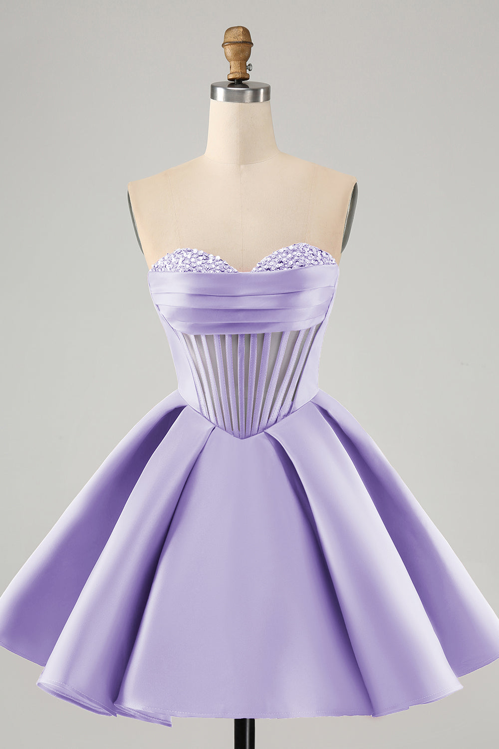 Jolie robe de soirée courte fuchsia à décolleté en cœur et corset avec perles