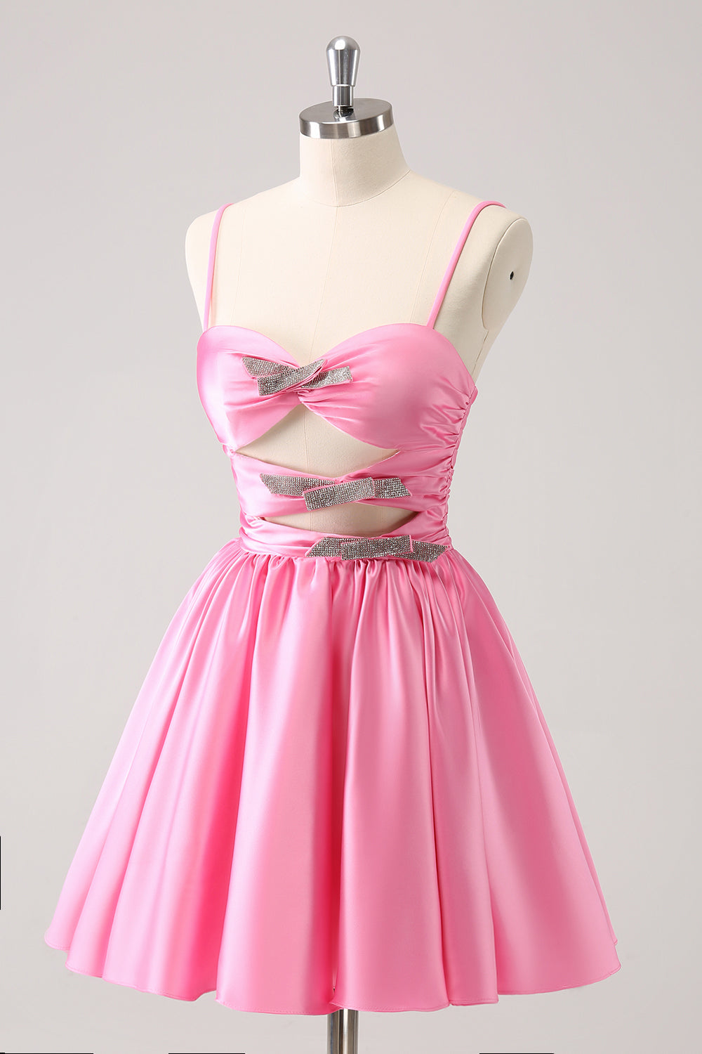 Sparkly Cute Pink A Line Spaghetti Straps Cut Out Homecoming Dress with Sequins