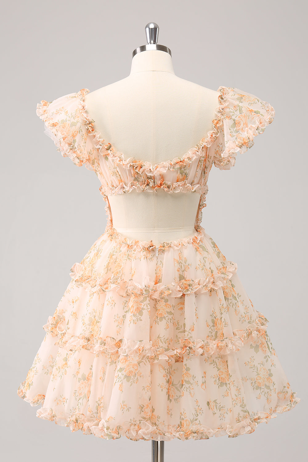 Cute Yellow A Line Square Neck Corset Backless Short Homecoming Dress