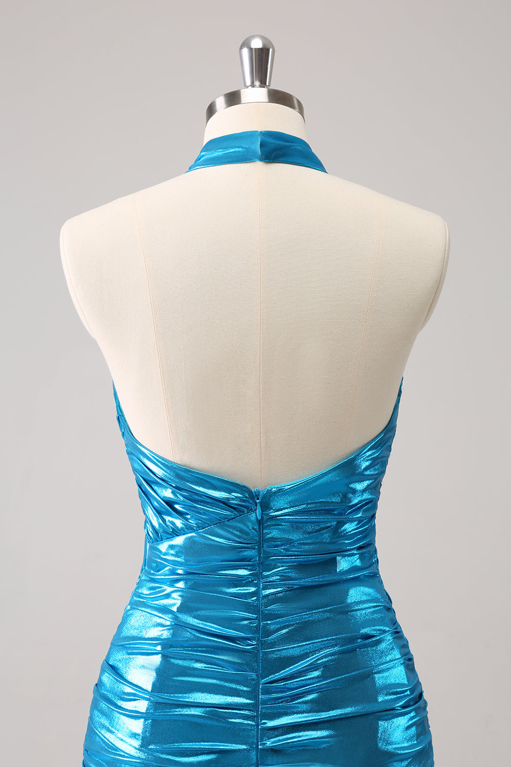 Sparkly Stylish Blue Bodycon Halter Pleated Corset Short Homecoming Dress