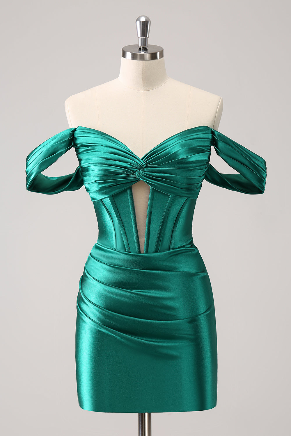 Stilvolles dunkelgrünes, figurbetontes, schulterfreies, ausgehöhltes Korsett-Kurzkleid für den Heimkehr