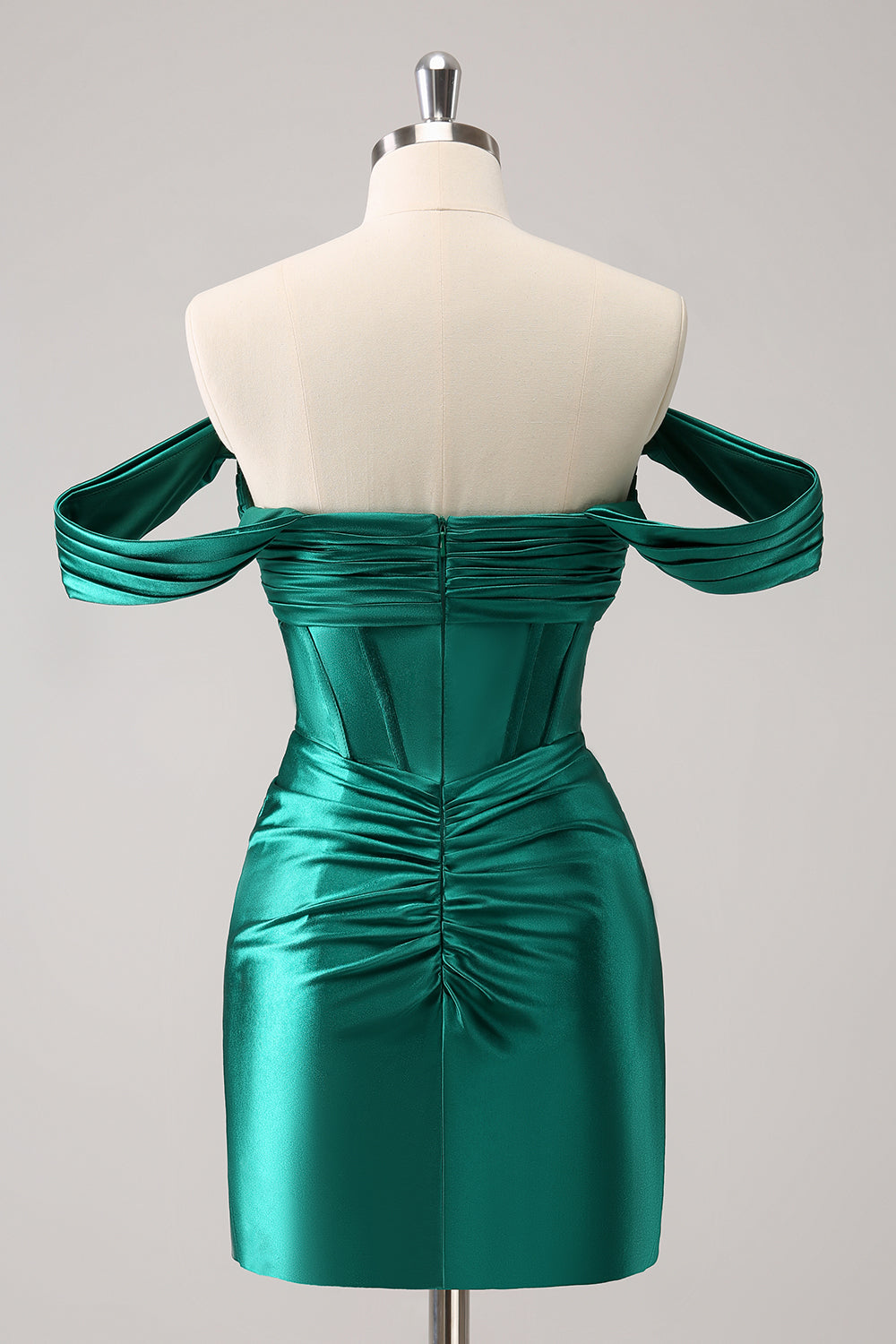 Stilvolles dunkelgrünes, figurbetontes, schulterfreies, ausgehöhltes Korsett-Kurzkleid für den Heimkehr