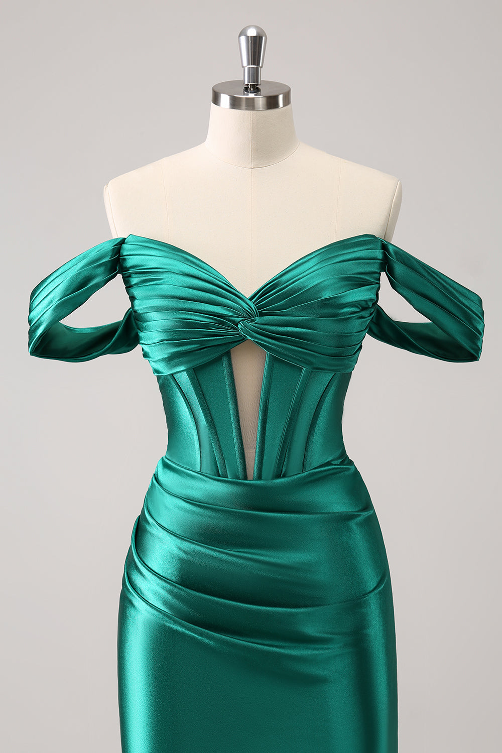 Stilvolles dunkelgrünes, figurbetontes, schulterfreies, ausgehöhltes Korsett-Kurzkleid für den Heimkehr
