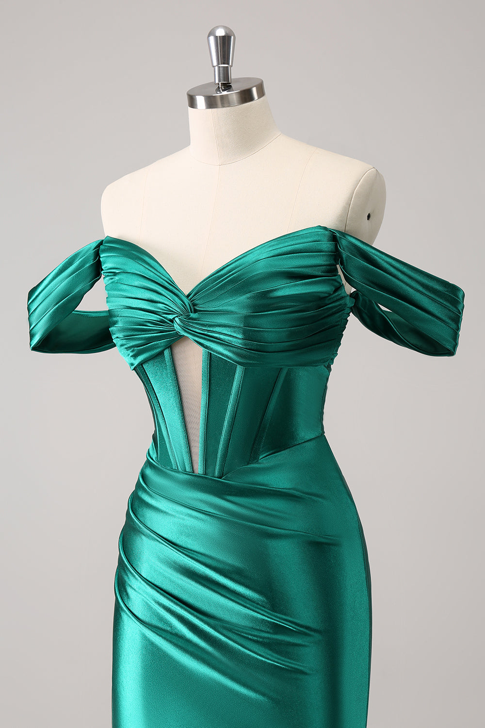 Stilvolles dunkelgrünes, figurbetontes, schulterfreies, ausgehöhltes Korsett-Kurzkleid für den Heimkehr