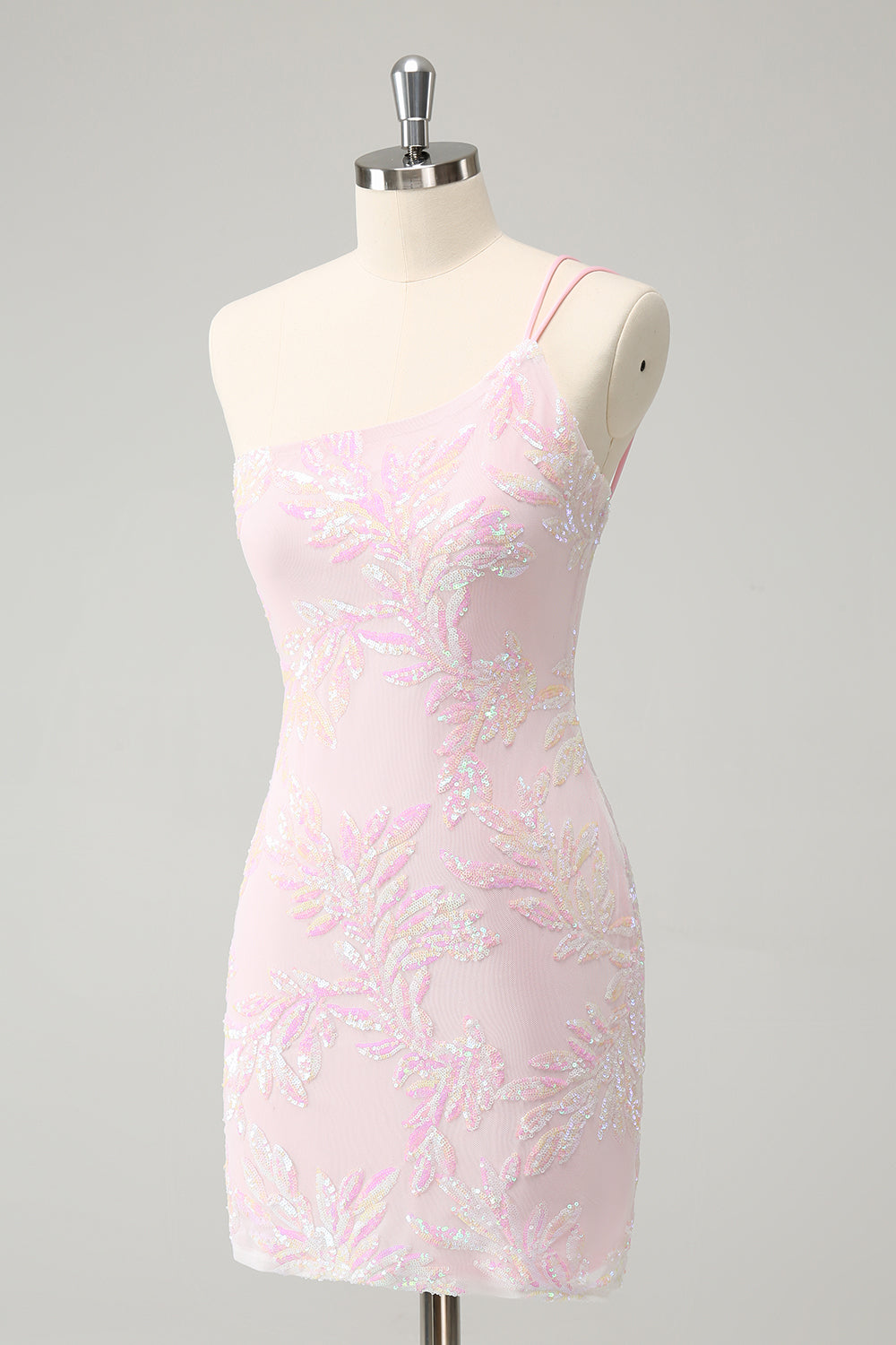 Sparkly Pink Bodycon One Shoulder Short Homecoming Dress with Sequins