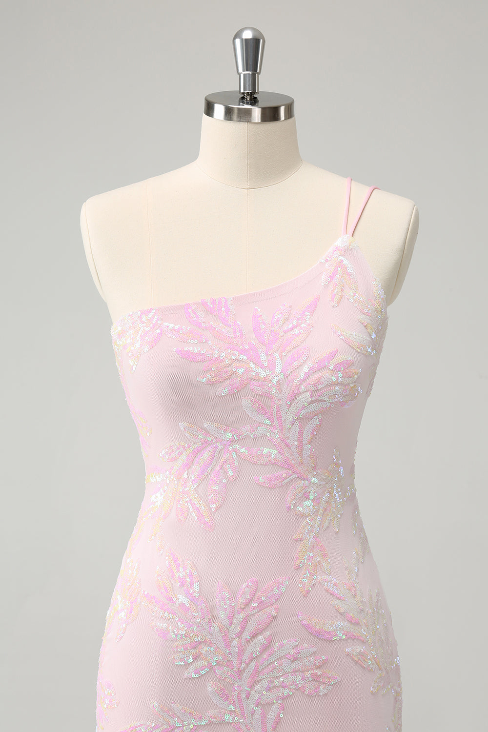 Sparkly Pink Bodycon One Shoulder Short Homecoming Dress with Sequins