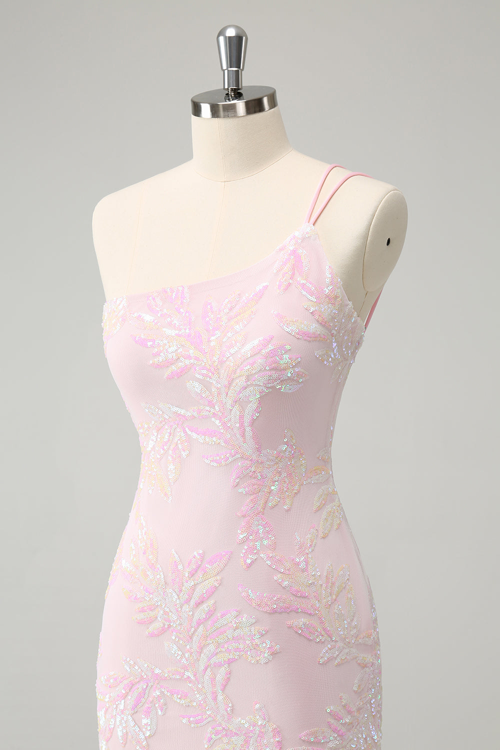 Sparkly Pink Bodycon One Shoulder Short Homecoming Dress with Sequins