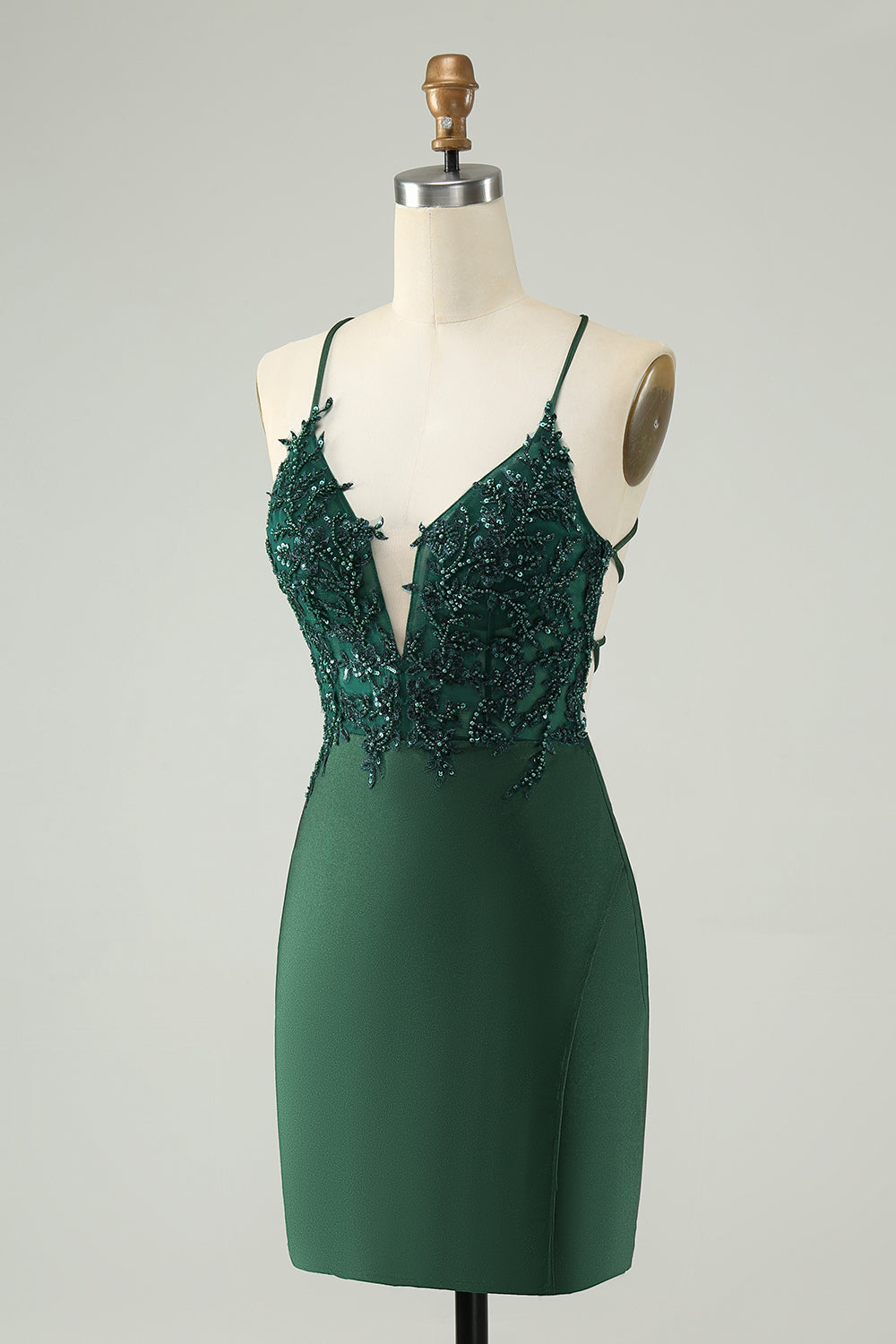 Stylish Dark Green Bodycon V Neck Short Homecoming Dress with Beading