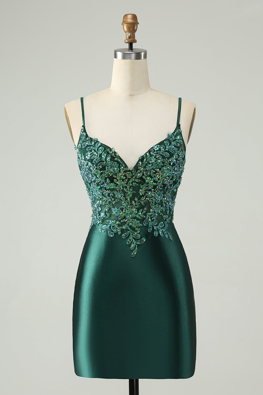 Modest Glitter Dark Green Tight V Neck Homecoming Dress with Sequins