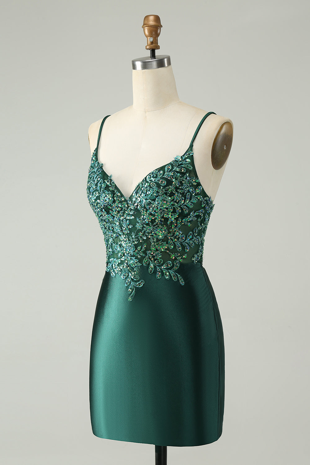 Modest Glitter Dark Green Tight V Neck Homecoming Dress with Sequins