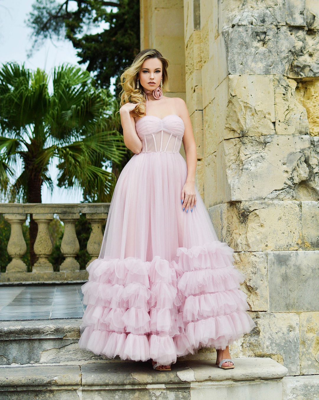 Roycebridal Sutton | A-Linien-Korsett-Trägerloses Tüll-Ballkleid mit Rüschen