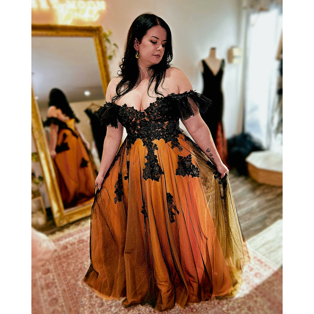V-Ausschnitt Langarm Spitze Perlen Top A Linie Gothic Schwarzes Brautkleid