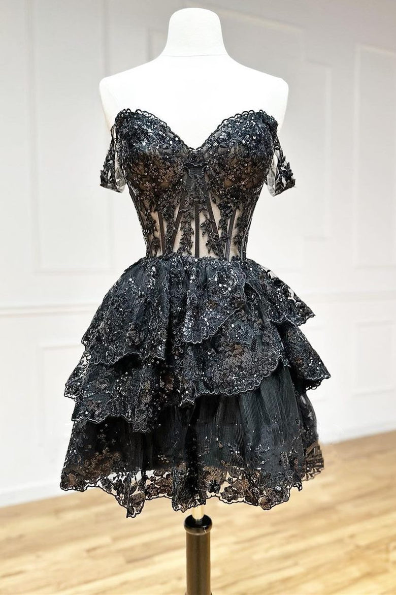 Everly |Short A-Line Sweetheart Tiered Homecoming Dress