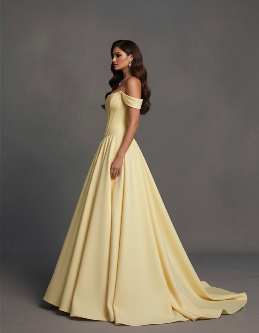 Vestido de Gala com Corpete, Ombro a Descoberto, Saia de Tule Brilhante com Aplicações Florais, Azul Royal