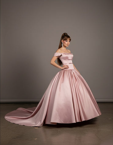 Vestido de Gala com Corpete, Ombro a Descoberto, Saia de Tule Brilhante com Aplicações Florais, Azul Royal