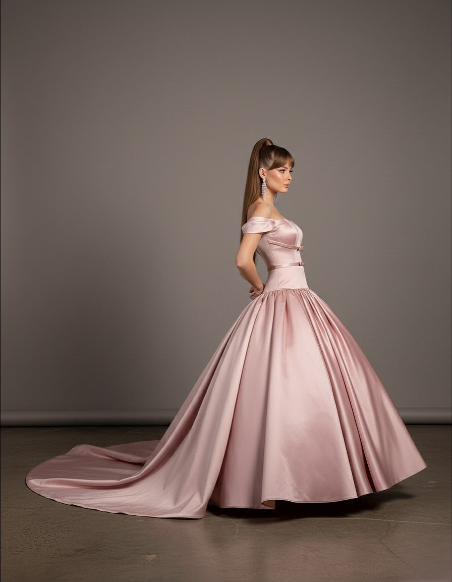 Vestido de Gala com Corpete, Ombro a Descoberto, Saia de Tule Brilhante com Aplicações Florais, Azul Royal