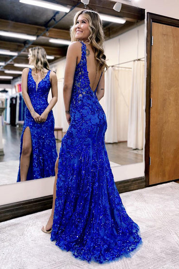 Roycebridal Avianna | Robe de bal sirène en dentelle pailletée à col en V et fente