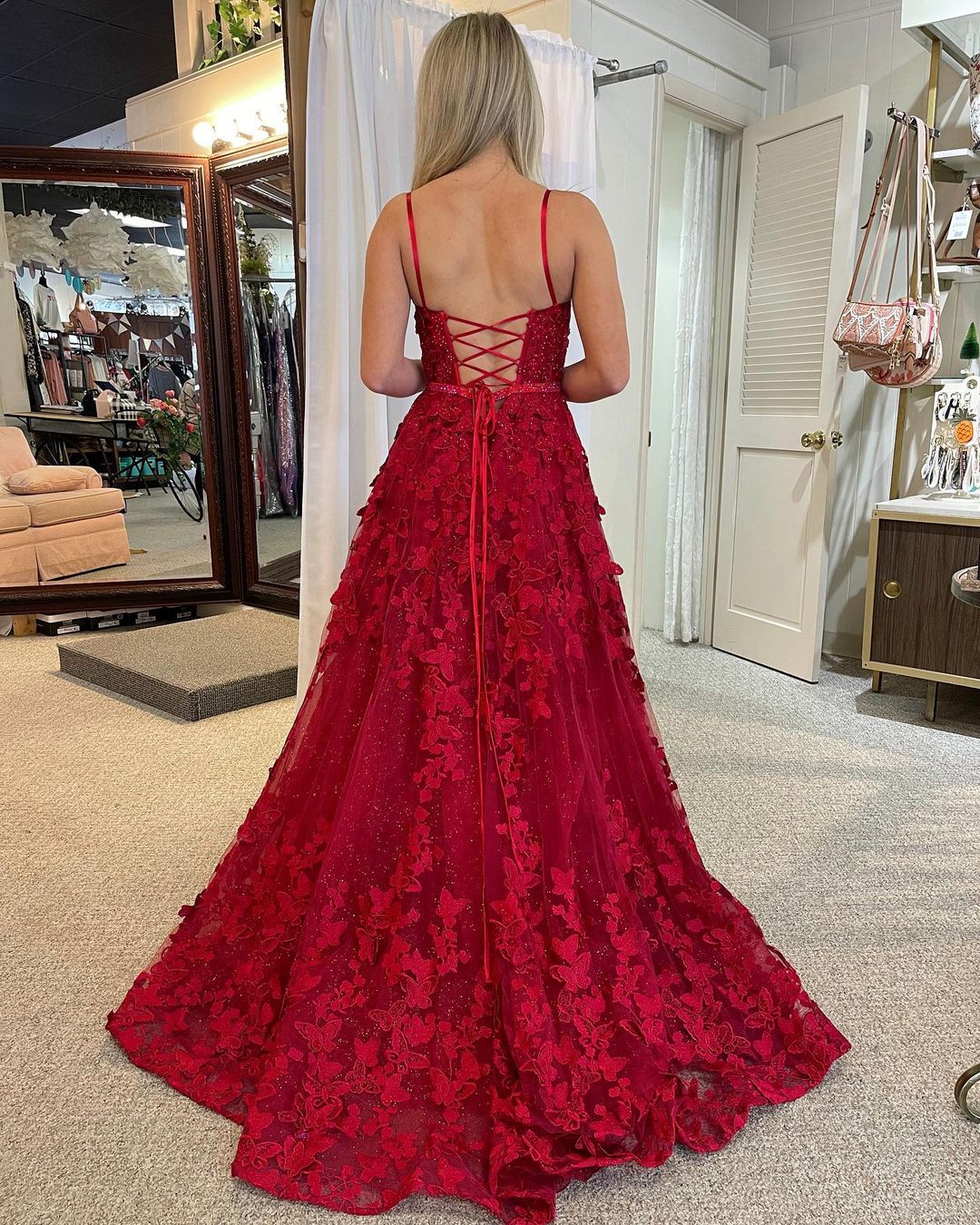 Roycebridal Shana | Süßes A-Linien-Ballkleid mit U-Ausschnitt und Perlenbesatz in Rot