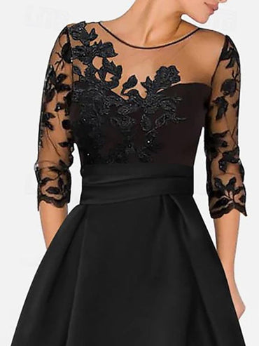 V-Ausschnitt Langarm Spitze Perlen Top A Linie Gothic Schwarzes Brautkleid