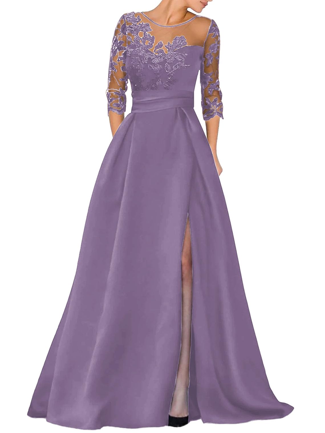 V-Ausschnitt Langarm Spitze Perlen Top A Linie Gothic Schwarzes Brautkleid