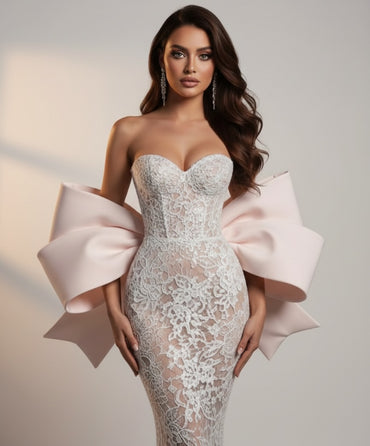 Vestido de Gala com Corpete, Ombro a Descoberto, Saia de Tule Brilhante com Aplicações Florais, Azul Royal