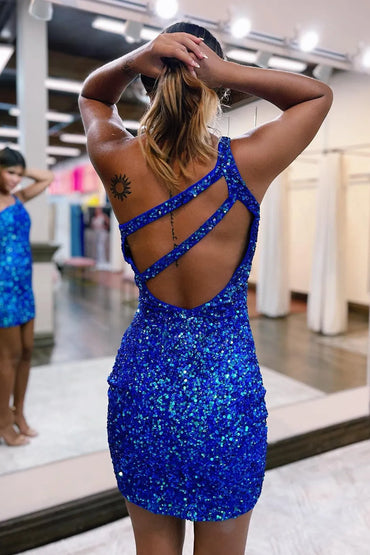 Robe de soirée moulante asymétrique à paillettes
