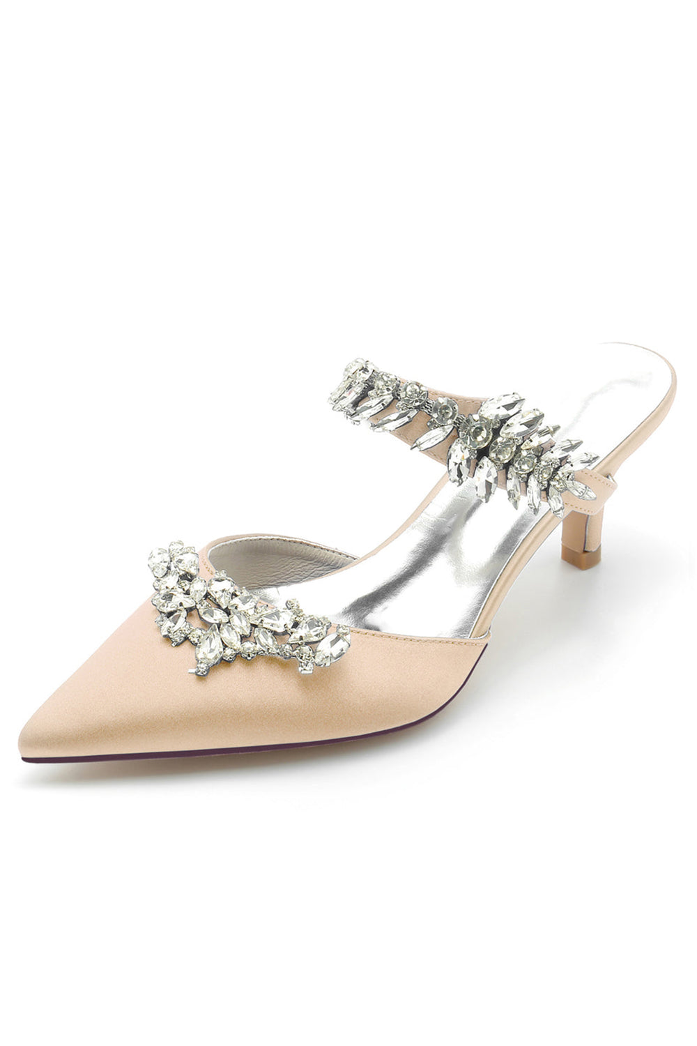 Satin High Heels mit spitzer Zehenpartie und Kristallriemen