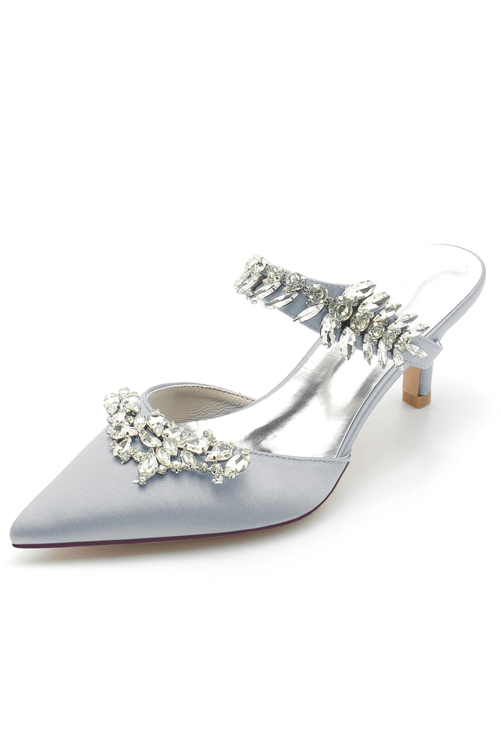 Satin High Heels mit spitzer Zehenpartie und Kristallriemen