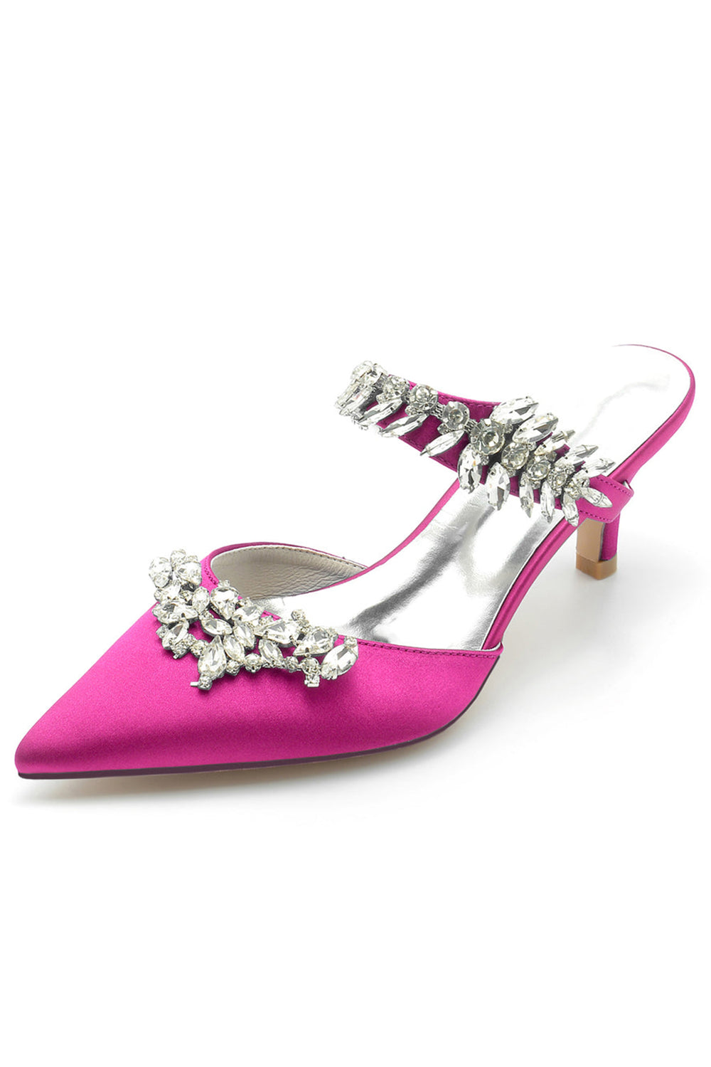 Satin High Heels mit spitzer Zehenpartie und Kristallriemen