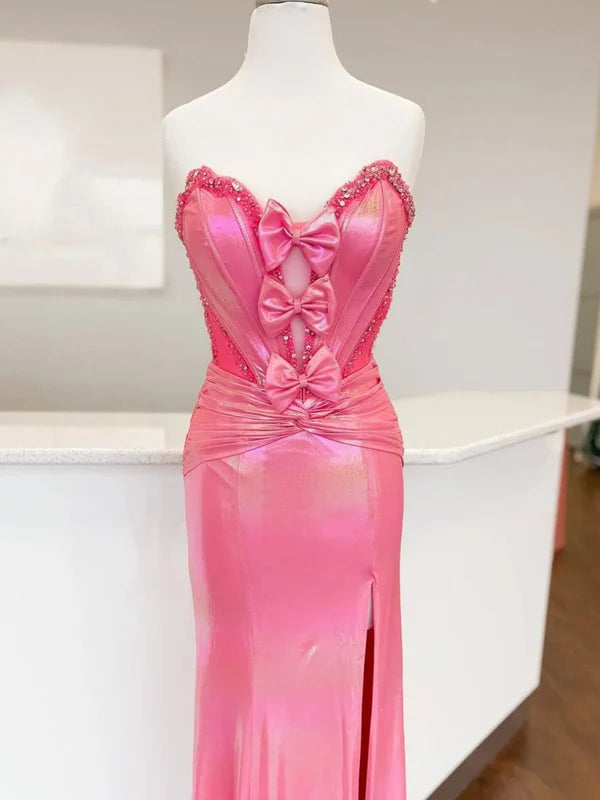 Hot Pink Sweetheart with Bowknot Mermaid Prom Dress