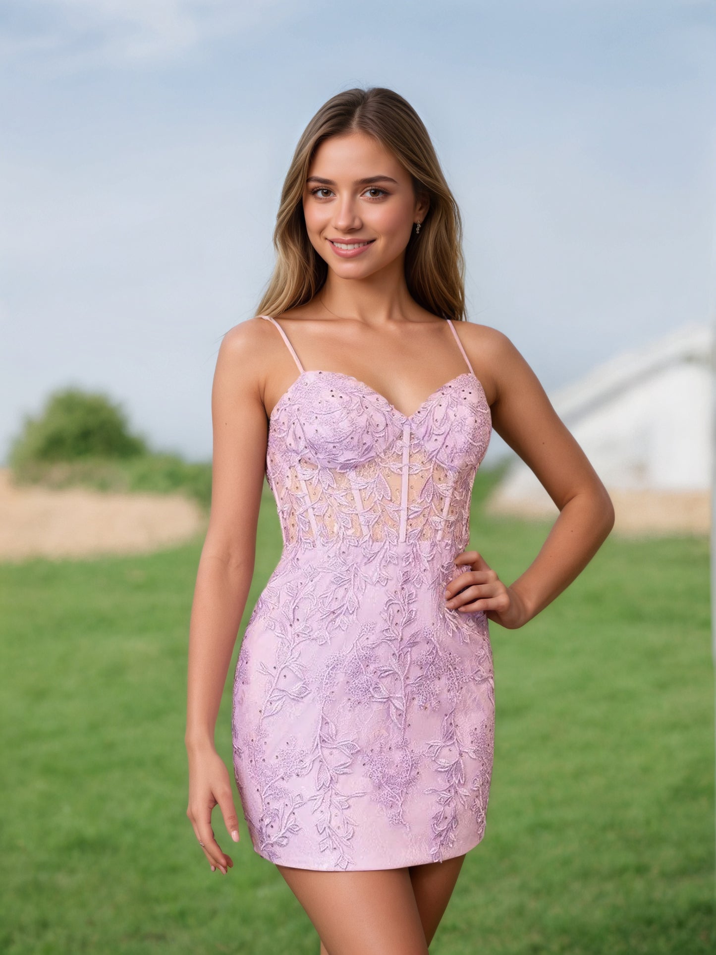 Yellow Spaghetti Straps Tight Short Homecoming Dress with Appliques
