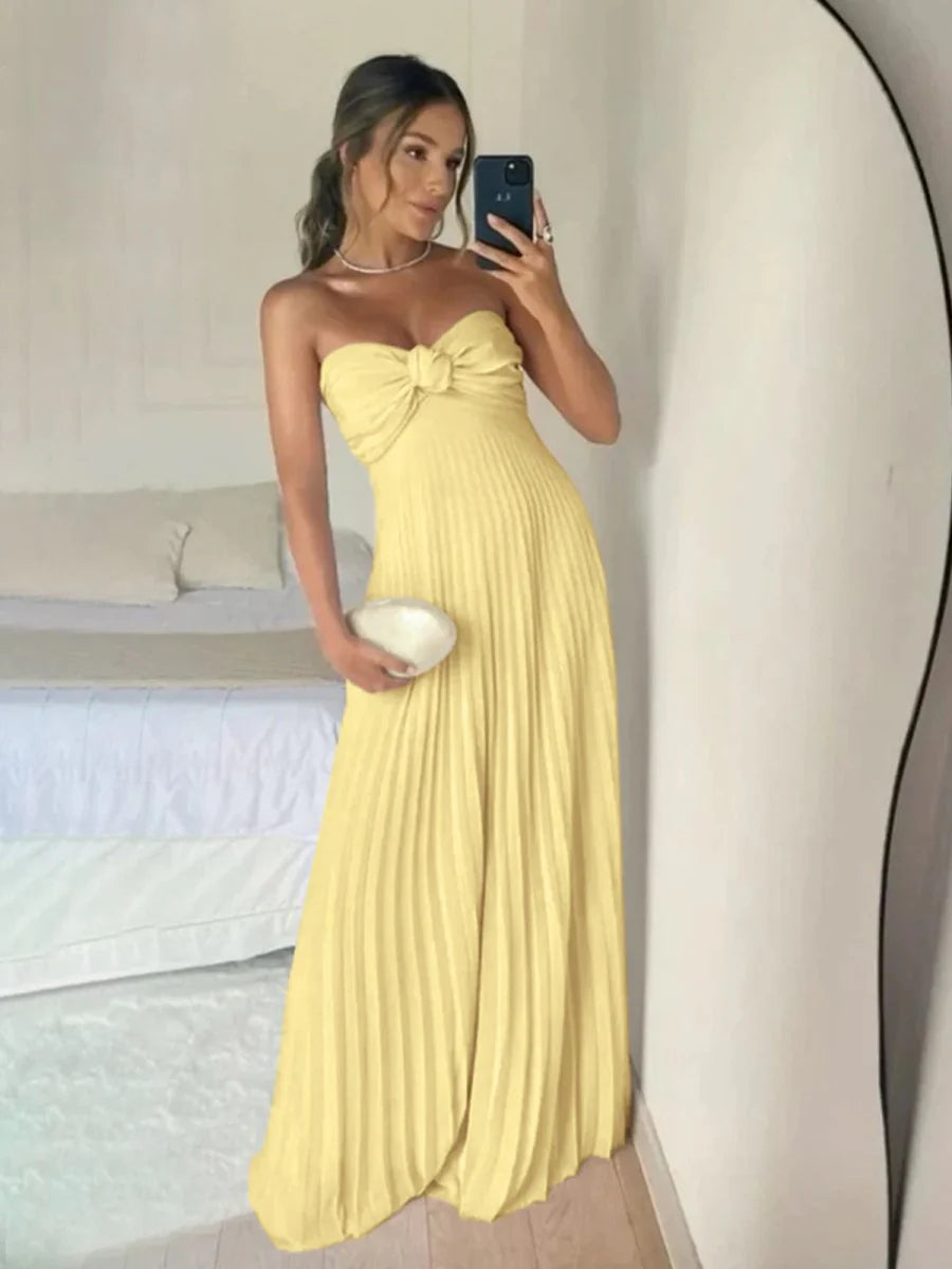 Light Pink Strapless Chiffon A Line Long Prom Dress