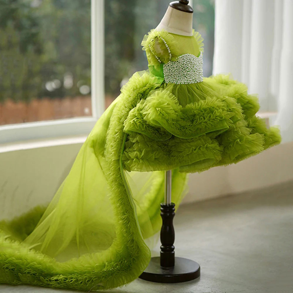 Roycebridal Elegant Green Pearls Flower Girl Dress Princess Baby Kids Wedding Birthday First Communion Party Gown 2025 J301