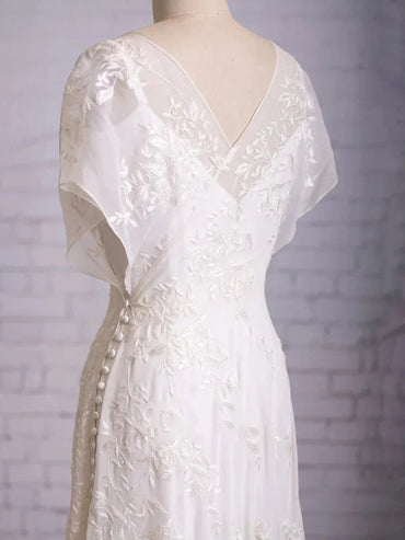 Ivory 1920s Vintage Flutter Sleeves Lace Mermaid Wedding Dress Custom Made