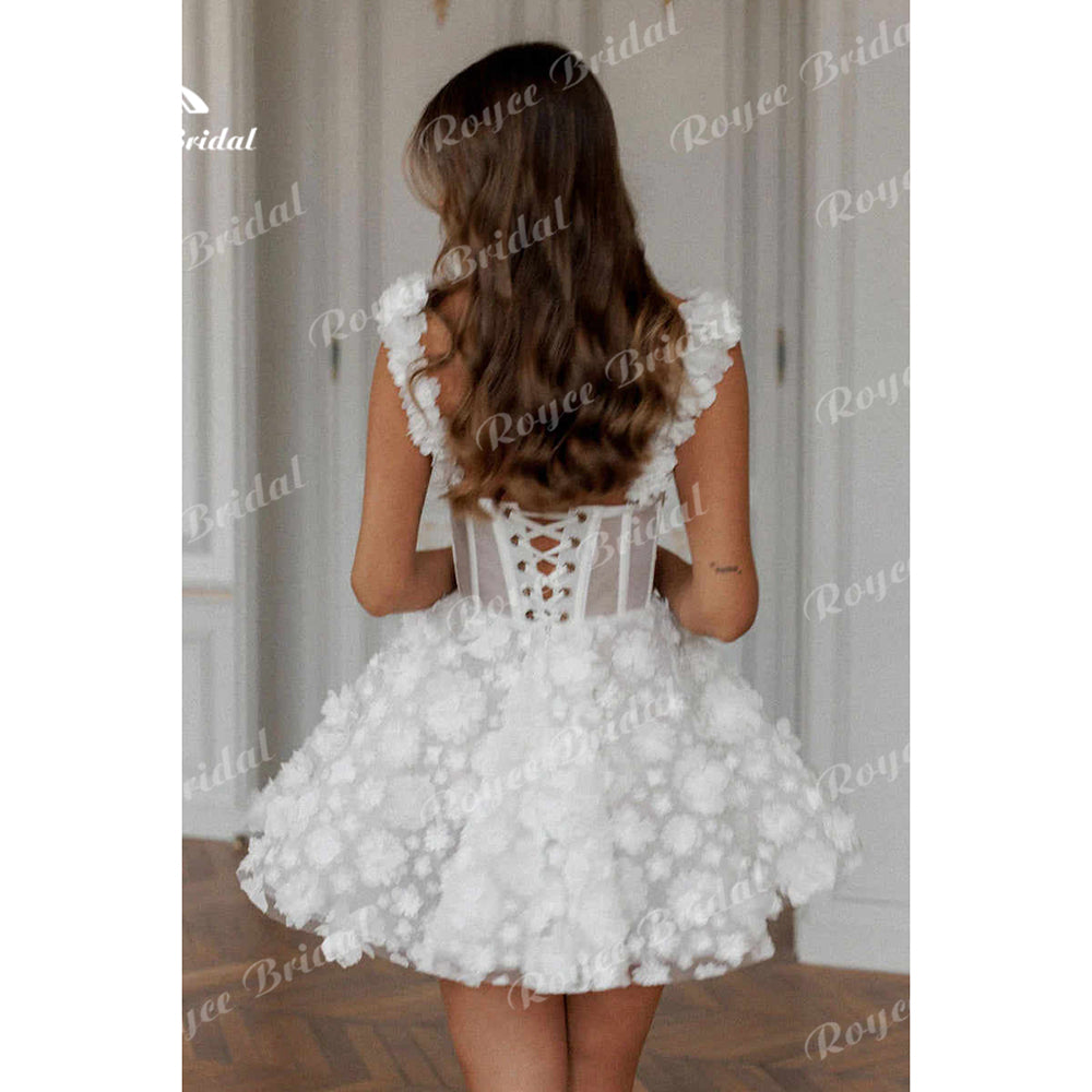 Robe de mariée courte sexy à bretelles spaghetti et col en cœur, en dentelle, style bohème, 2025