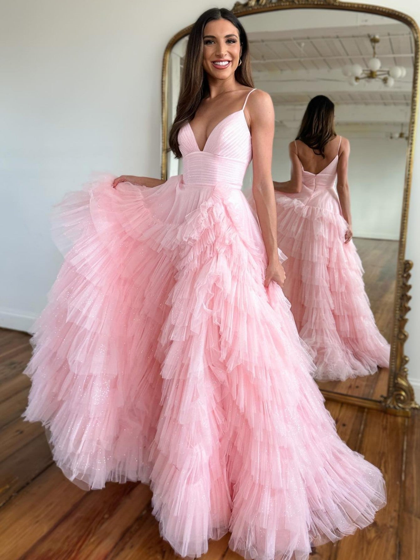 Roycebridal Alianna | A-Linien-Ballkleid aus Tüll mit Spaghettiträgern und Stufen
