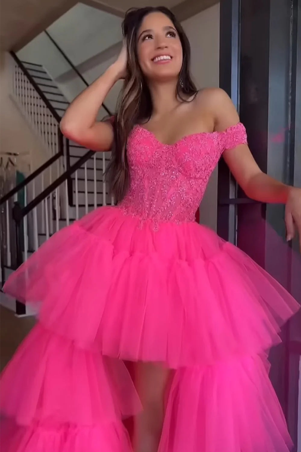Roycebridal Bette | Robe de bal de fin d'année bleue à col montant et dentelle