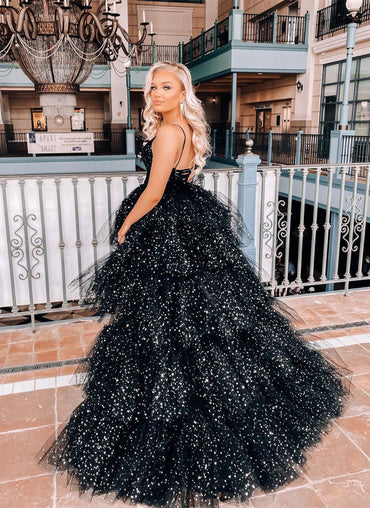Roycebridal Nathalia | Robe de bal trapèze en tulle à bretelles spaghetti et volants