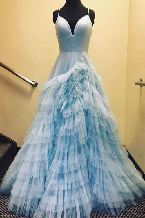 Roycebridal Alianna | A-Linien-Ballkleid aus Tüll mit Spaghettiträgern und Stufen