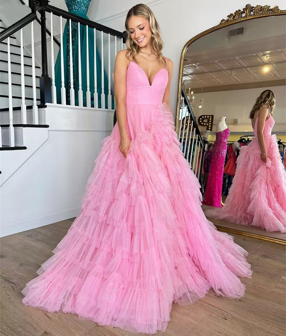 Roycebridal Alianna | A-Linien-Ballkleid aus Tüll mit Spaghettiträgern und Stufen