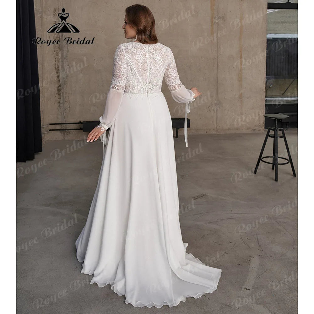 Boheme Long Sleeve Lace Chiffon V Neck Plus Size