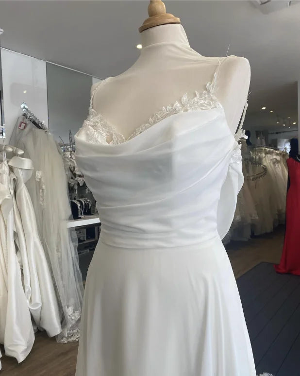 Roycebridal Simple Chiffon Wedding Dresses with Court Train Lace Straps A Line Bridal Gowns Robe boheme abito sposa