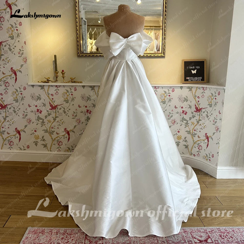 Roycebridal Roycebridal Robes de mariée à épaules dénudées et nœud, robes de mariée simples, coupe trapèze, traîne pour femmes, 2024