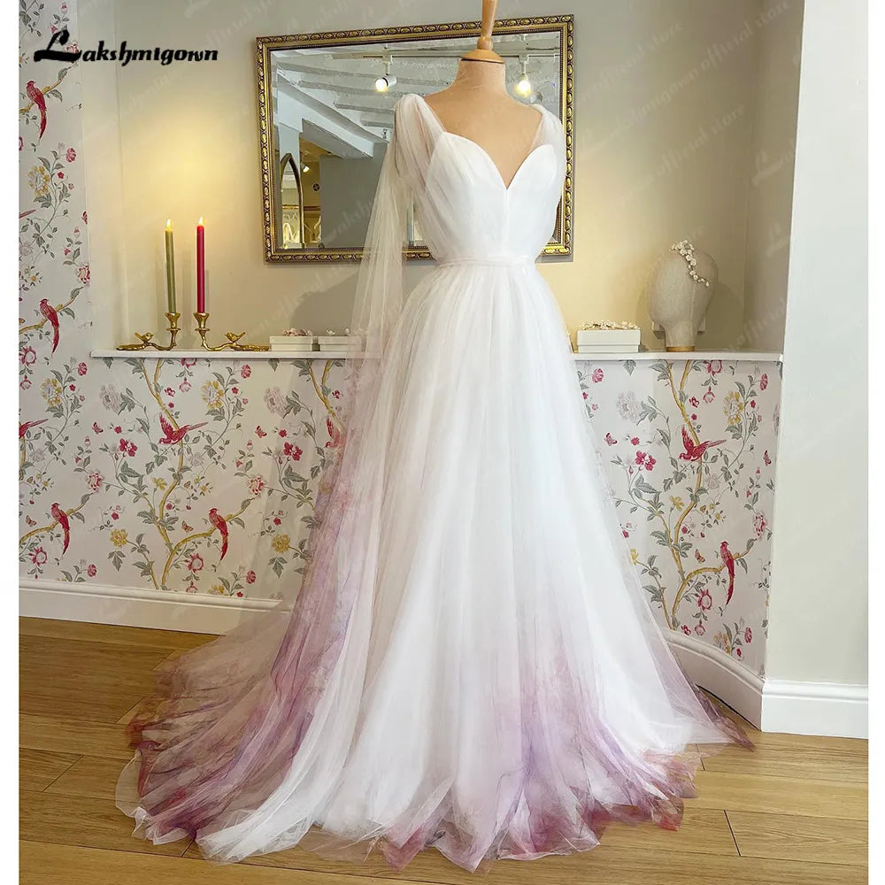 Robe de mariée en tulle à imprimé floral Roycebridal avec cape, sans manches, coupe trapèze, col en V, pour femme