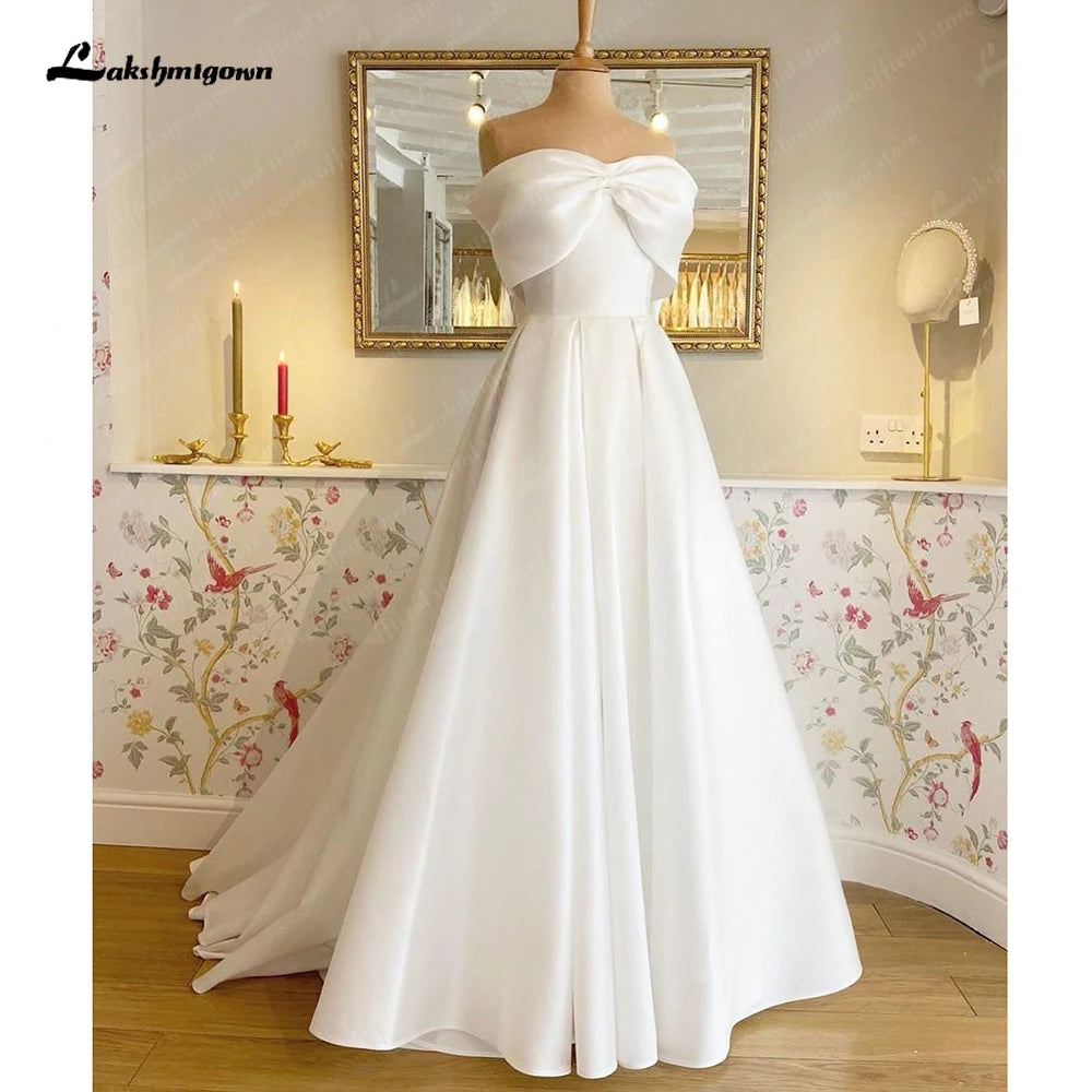 Roycebridal Roycebridal Robes de mariée à épaules dénudées et nœud, robes de mariée simples, coupe trapèze, traîne pour femmes, 2024