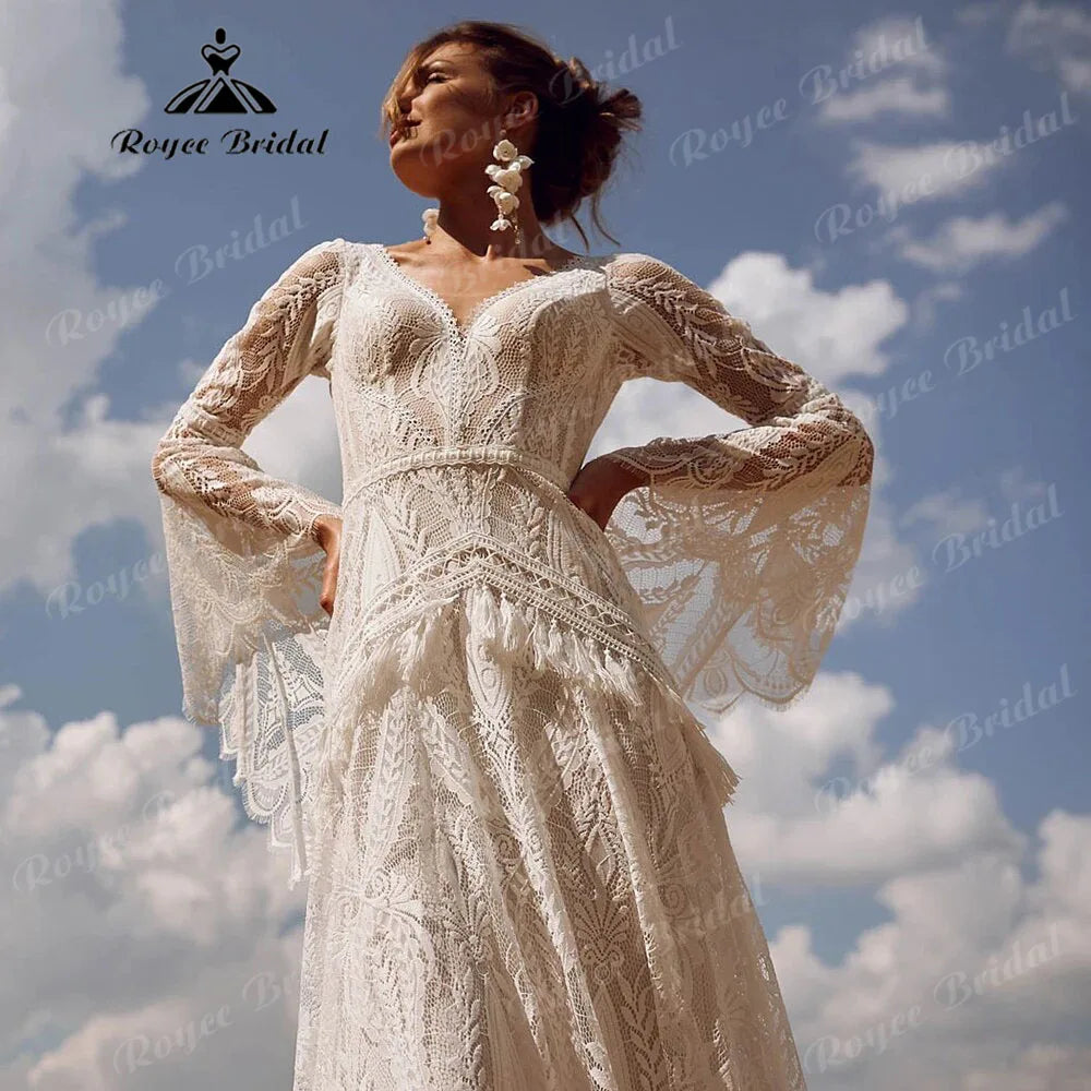 Boheme Lace Long Sleeve Mermaid Wedding Dress