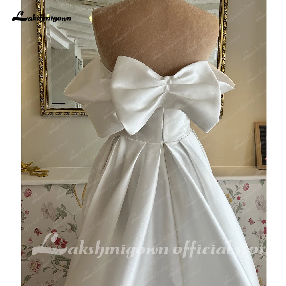 Roycebridal Roycebridal Robes de mariée à épaules dénudées et nœud, robes de mariée simples, coupe trapèze, traîne pour femmes, 2024