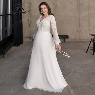 Boheme Long Sleeve Lace Chiffon V Neck Plus Size