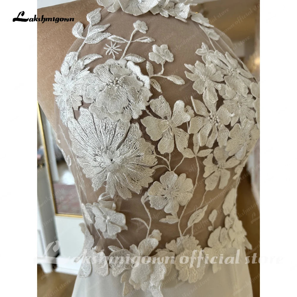 Roycebridal Roycebridal Applique Halter Wedding Dress Sleeveless Strapless Leg Split Open Back Bride Gown Vestidos De Novia Custom Made