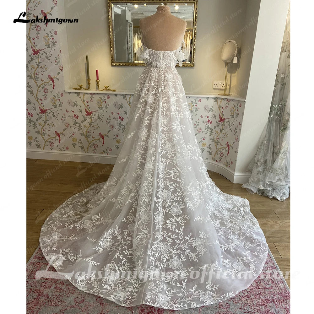 Roycebridal Off Shoulder A Line Wedding Dresses For Women Lace Floral Bridal Gown Backless Summer Boho Robe De Mariee